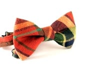 Plaid Bow Tie - Men's Bowtie (Rust , Orange , Forest Green)