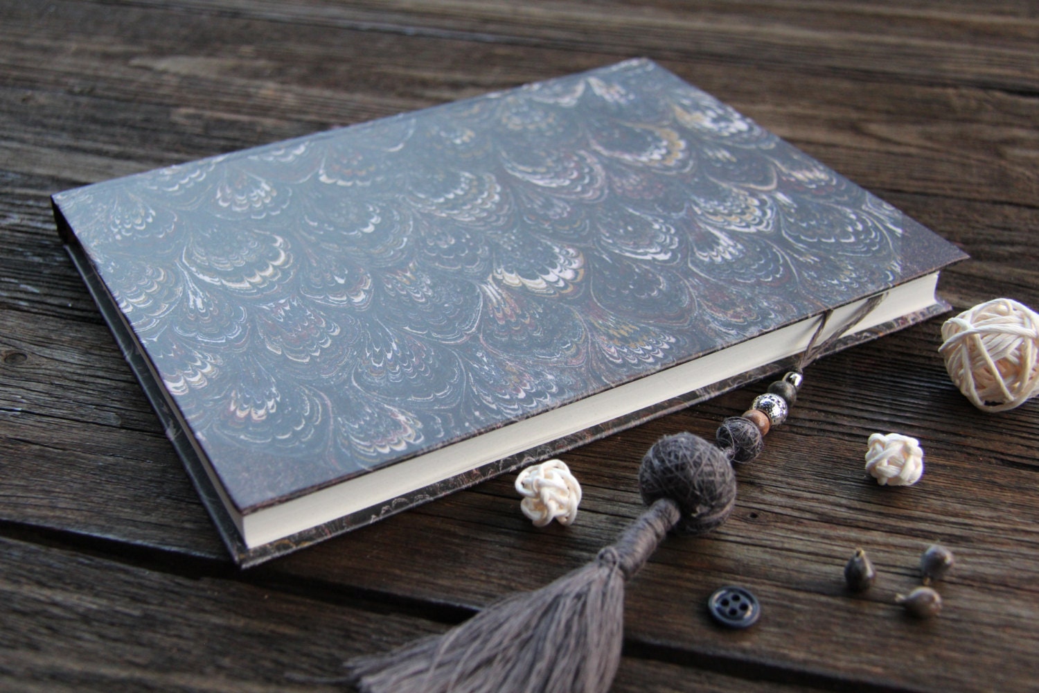 Hand bound notebook, journal, diary, marblized journal diary for every day moments: "Every day's beauty"
