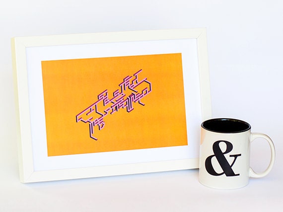Art Print A4 - Stereo (Abstract, Modern, Geometric, Digital, Bold, Bright, Fun, Perspective, Digital print, Orange, Pink, Purple, Magenta)