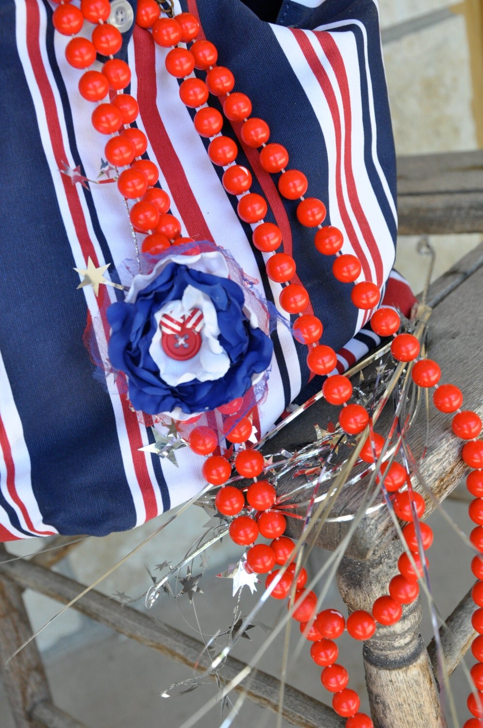 Recycled Jewelry - LONG Red Beaded necklace  -Made in USA -Patriotic