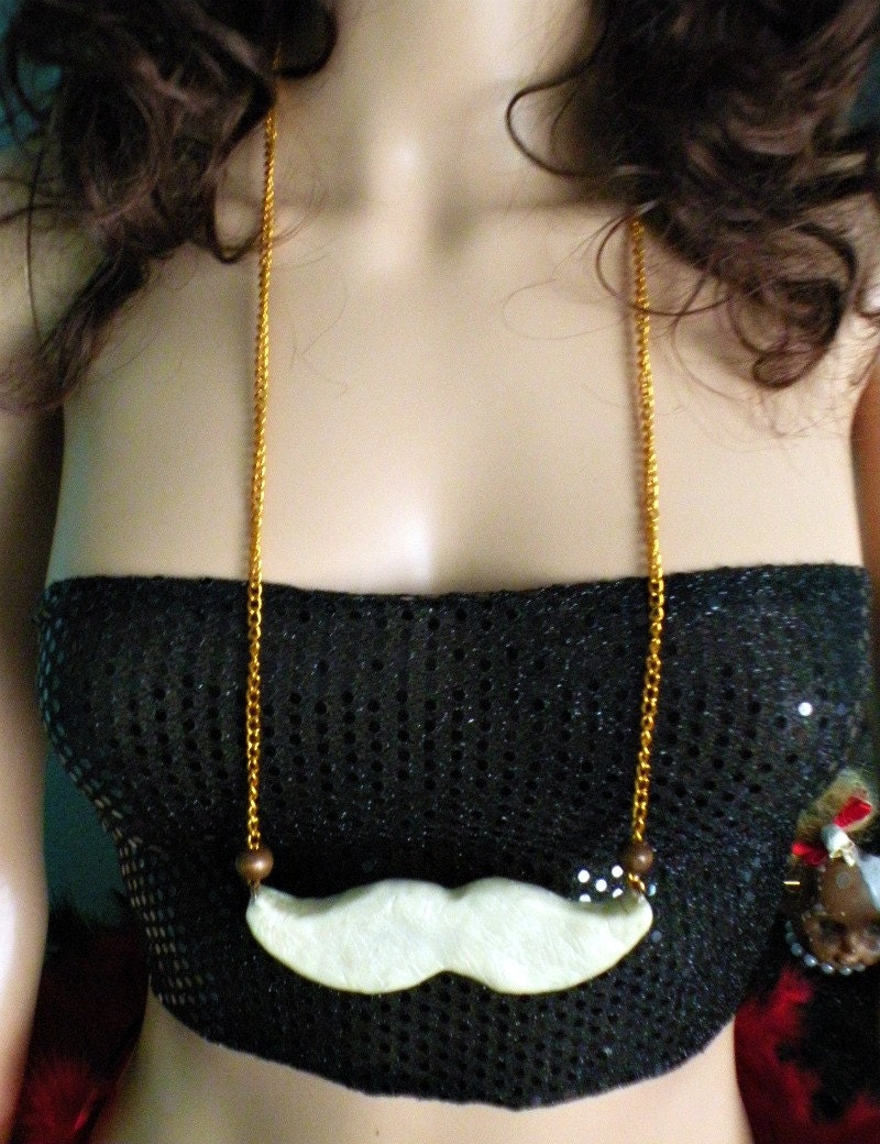 Large: Glow In The Dark Mustache Necklace - Handmade, OOKA, Funny, Emo, Punk, Rocker, Trend.