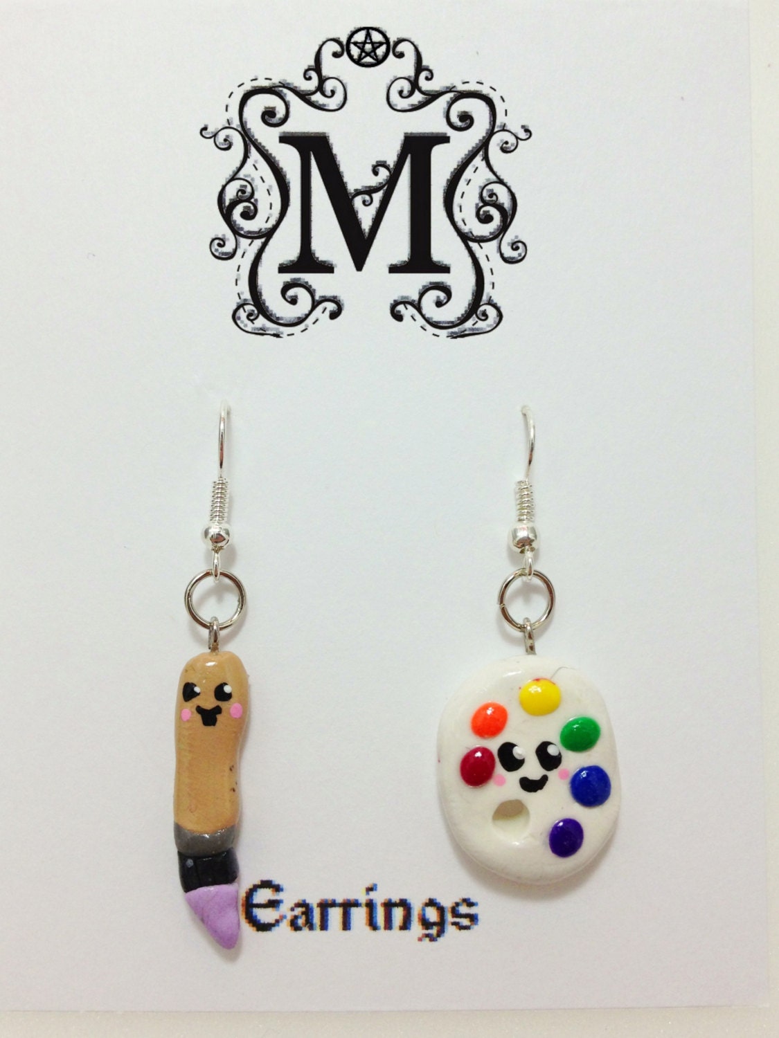 Paintbrush and Pallette Polymer Clay Earrings Kawaii