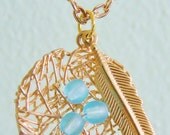 18k Gold Plated Bird's Nest Necklace with Feather