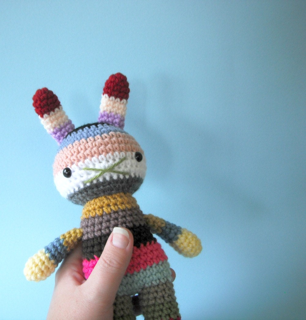 children rabbit toy amigurumi crochet doll rainbow spring gift .. dallas