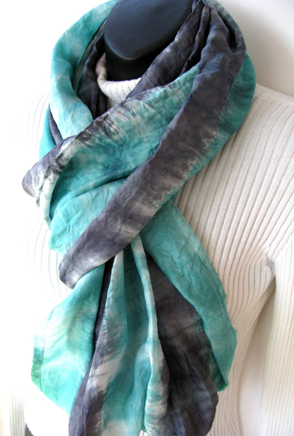 Infinity Scarf- Celadon Green and Gunmetal Gray Scarf Spring scarf Shibori Dyed Circular scarf mint green scarf-womens scarf