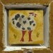 Rooster Cow - 2x2 Original Painting in Vintage Wood Frame