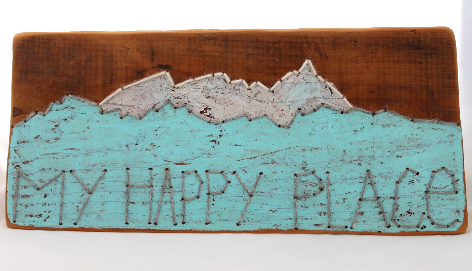 Mountains are My Happy Place YOUR COLORS Embroidered Wood Wall Art