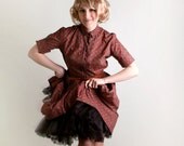 Vintage 1950s Dress - Cotton Day Dress in Brick Red with Circle Print - Medium
