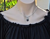 Sterling Silver Seed Beads and Wire Wrapped Tourmalated Quartz Focal Necklace