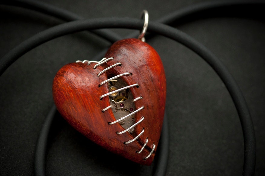 Stitched Clockwork Heart Pendant