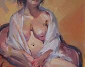 Figure painting nude woman portrait "The White Shawl" Original Art by Sarah Sedwick 8x10in