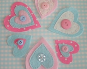 Pale Pink and Blue Felt Heart Decorative Embellishments