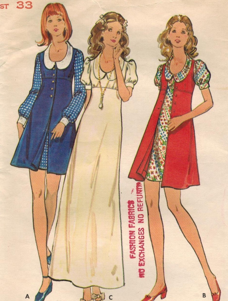 1970s Butterick 6683 Vintage Sewing Pattern Junior Petite Dress Size 9 JP Bust 33