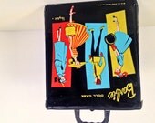 vintage black vinyl Ponytail Barbie doll case with handle - 1961