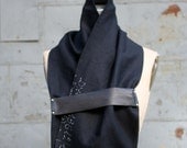 Studio SALE Black Linen Scarf/Men's Black Scarf/ Women's Leather Scarf/Spring Scarves/Spring Fashion/Text Scarf