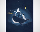 Wall Art Whale Nautical Print Mustache Animal Captain Poster Vintage Ocean Decor 18 x 24 Digital Print