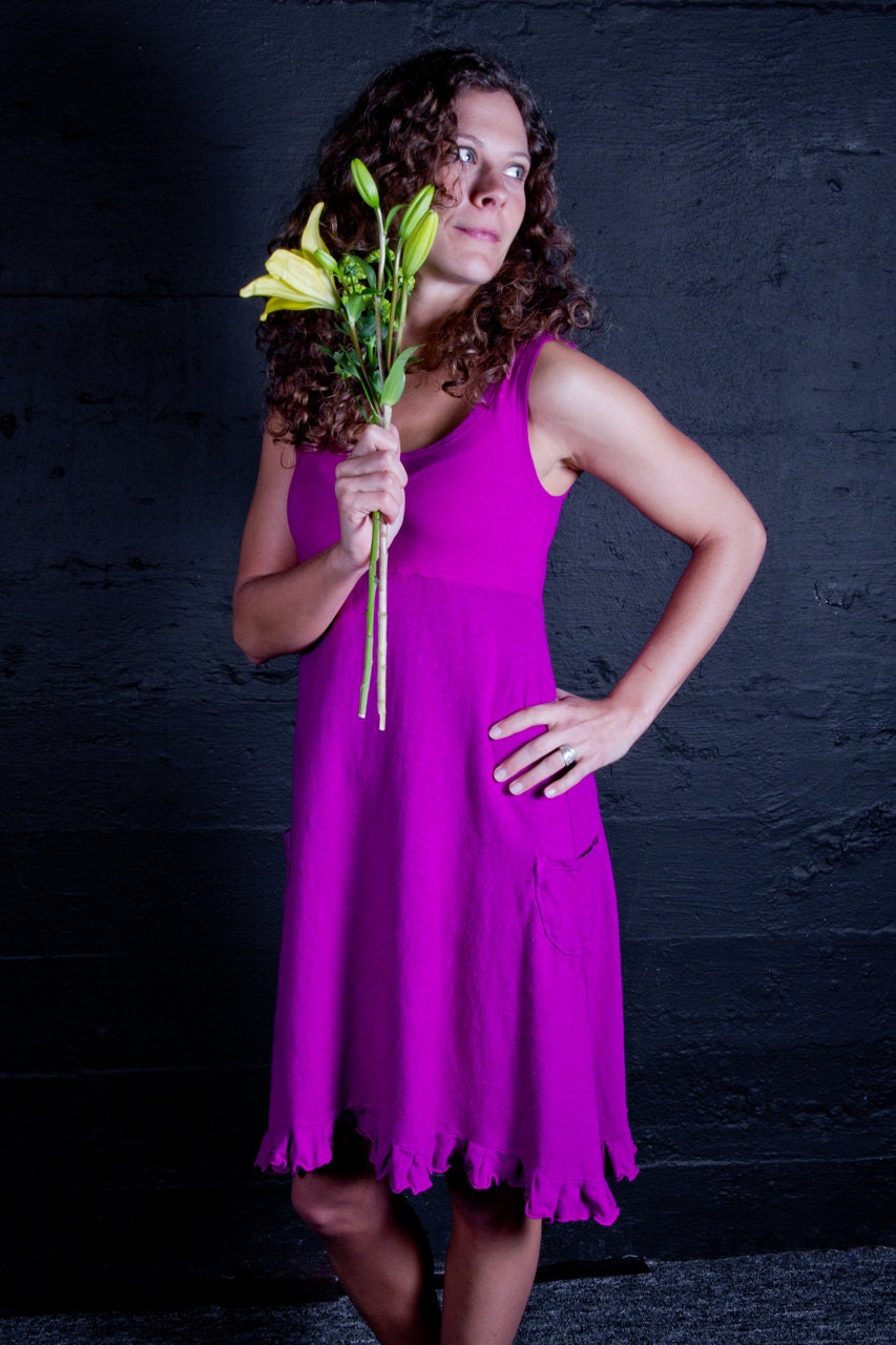 Hemp Pocket Tank Ruffle Dress / Organic Clothing / Spring Fashion