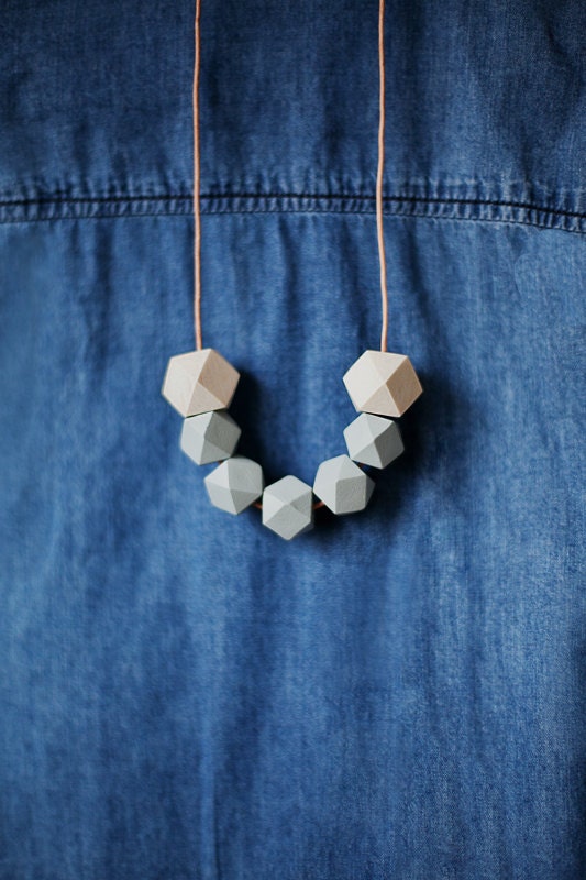 Geometric Necklace / Geometric Jewelry / Wooden Necklace/ Grey Beige Wood Necklace