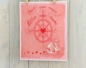 Children wall art,nautical map, inspirational print, typography, chart, pink, 8x10 by Cathie Carlson