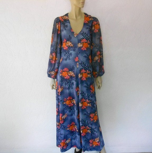 70's Maxi Dress, Vintage Big Flower Bohemian Hippie Maxi Dress