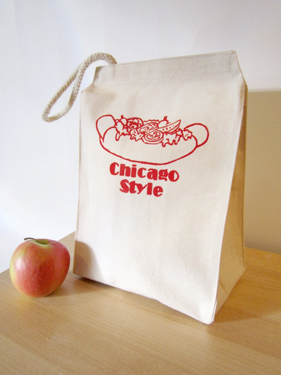 Chicago Style Hot Dog Lunch Bag-- Recycled Cotton Canvas