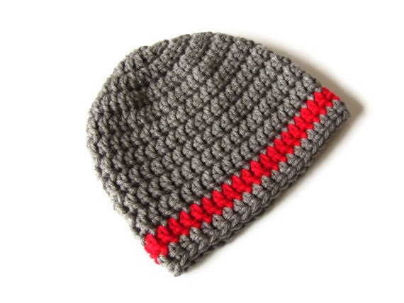 Gray and Red Newborn Hat, Crochet Beanie, Baby Photo Prop, Osu Buckeyes, Little Football Fans, MADE TO ORDER, Children Clothing