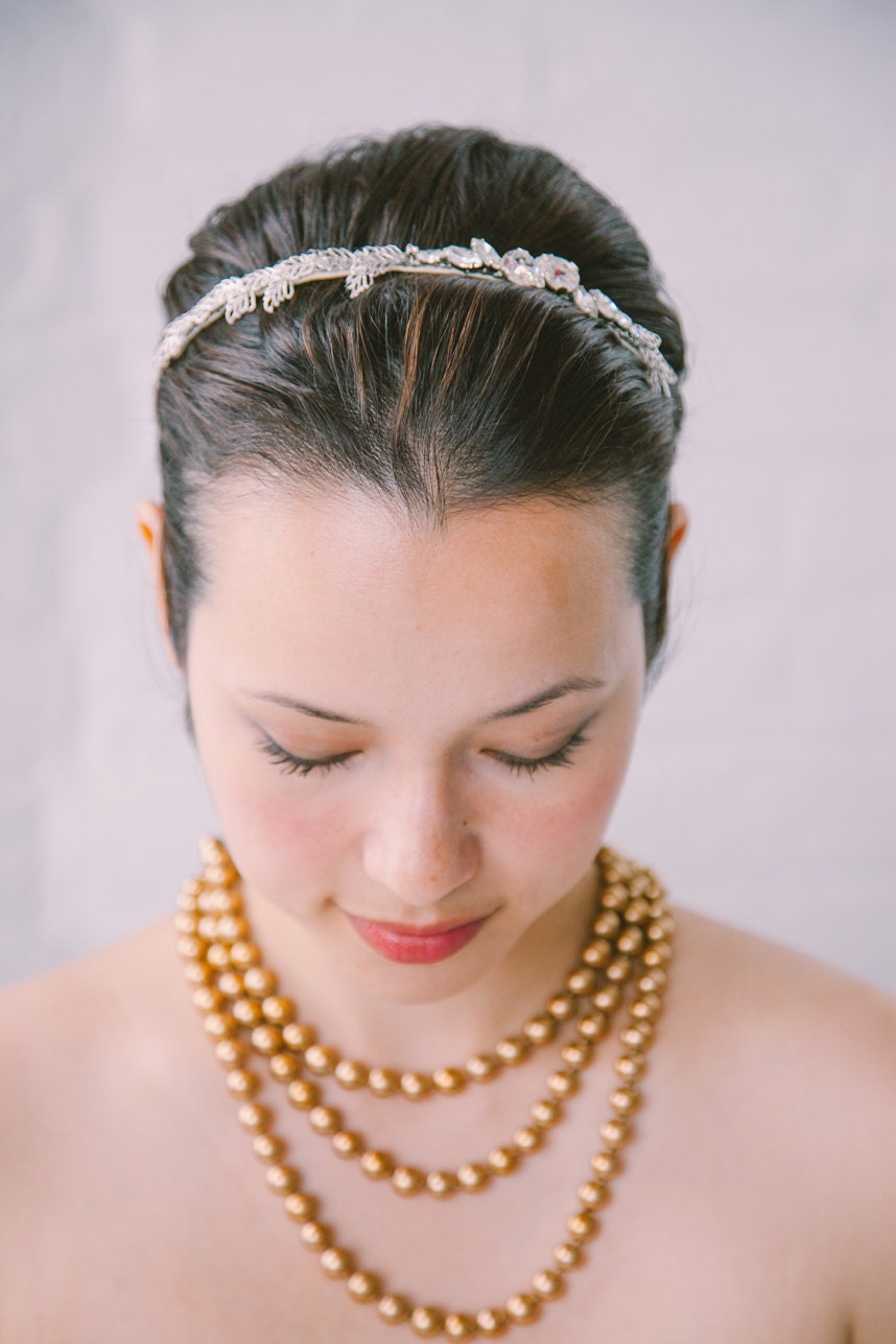 Darcy: leaf and crystal headband in silver or gold