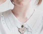 Leather Floral Heart Pendant on Antique Style Gold Chain - Pink Shabby Chic Fabric Necklace