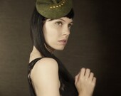 Green Felt Hat With Feather and Button Accents - Arthropod Series