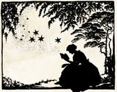 Papercut Art - Magic Book - Reading Literary Folk Art - Woodland Whimsical Silhouette - Elegant Nursury Art Vintage Fairy Tale