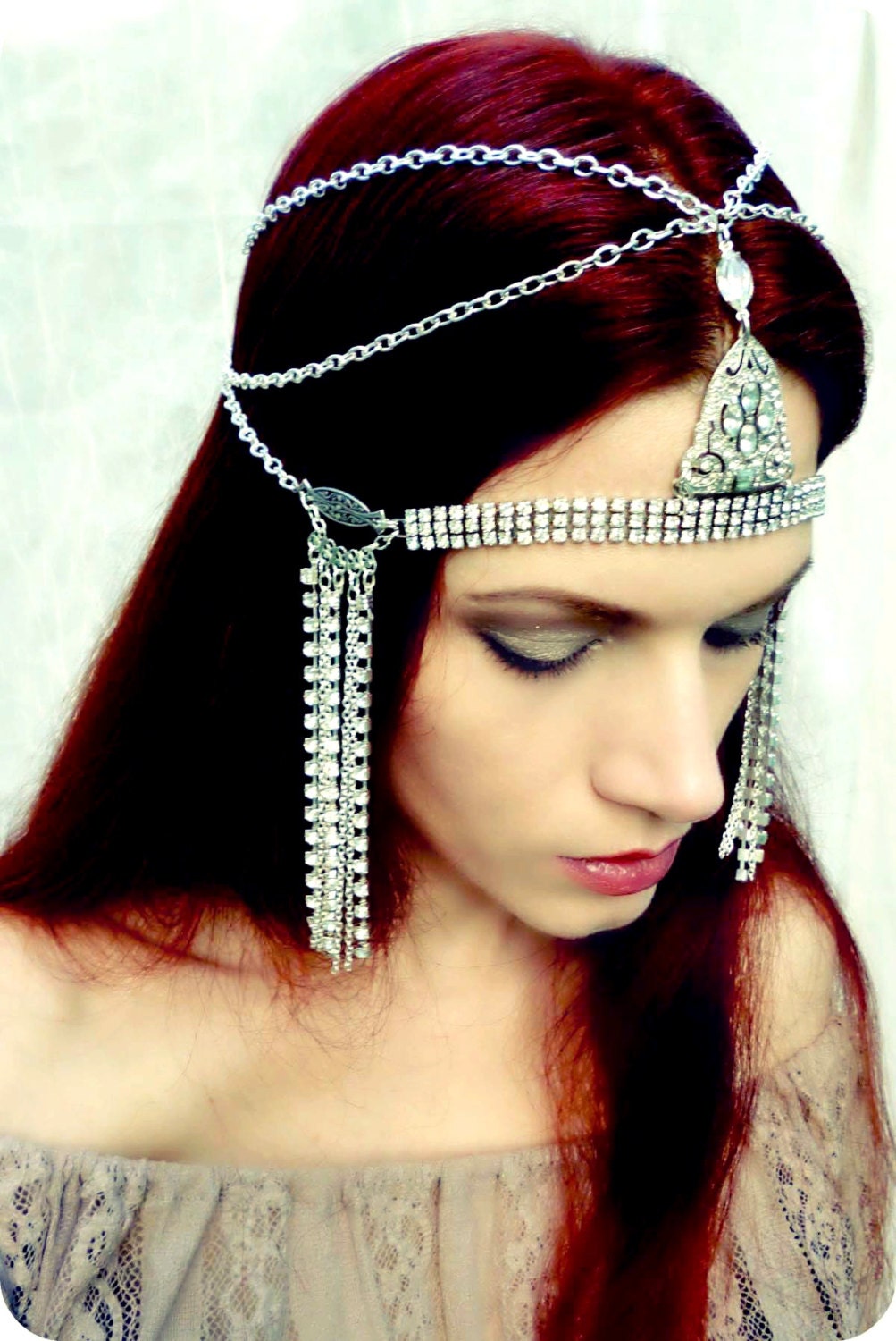 Great Gatsby - Flapper Rhinestone Headdress Silver 1920s Art Deco Headpiece