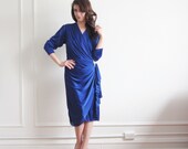 sapphire wrap dress . gathered draped cocktail dress .small.medium .sale