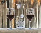 Unity Set for your Wedding Ceremony - (2) Personalized Wine Glasses & (1) Matching Carafe, Custom Wedding Unity, Etched Glass