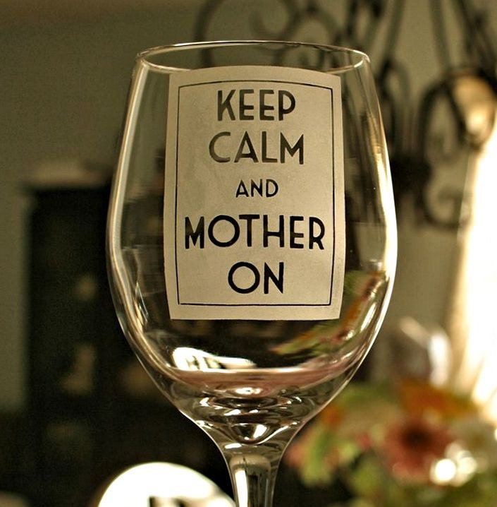 Mothers Day - Keep Calm and Carry on - BIG 20oz Etched Wine Glass, Gift idea, Vino, New Mom Gift, Love, Mother's Day Gift