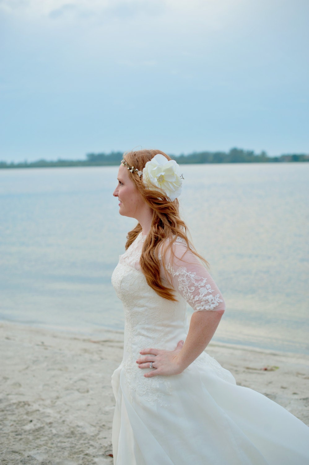 ON SALE Bridal accessories, Huge Ivory Magnolia, berry wreath, tiny pearls in center, vintage flowers throughout, Boho Bride,one of a kind