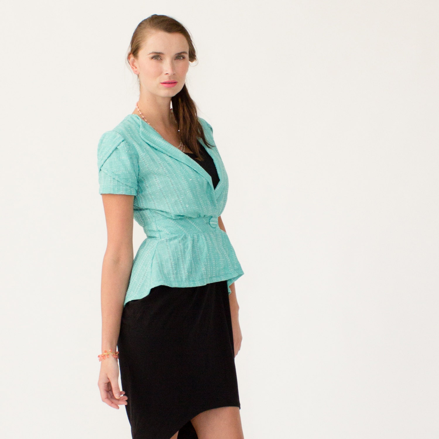 Liana teal knit Blazer / Short sleeve spring jacket  - xsmall, small, medium, large, xlarge, Custom sizing