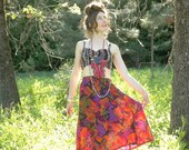 Vintage Floral Skirt... Summer Weight... Jewel Tones.... Midi Length... TREASURE (large)