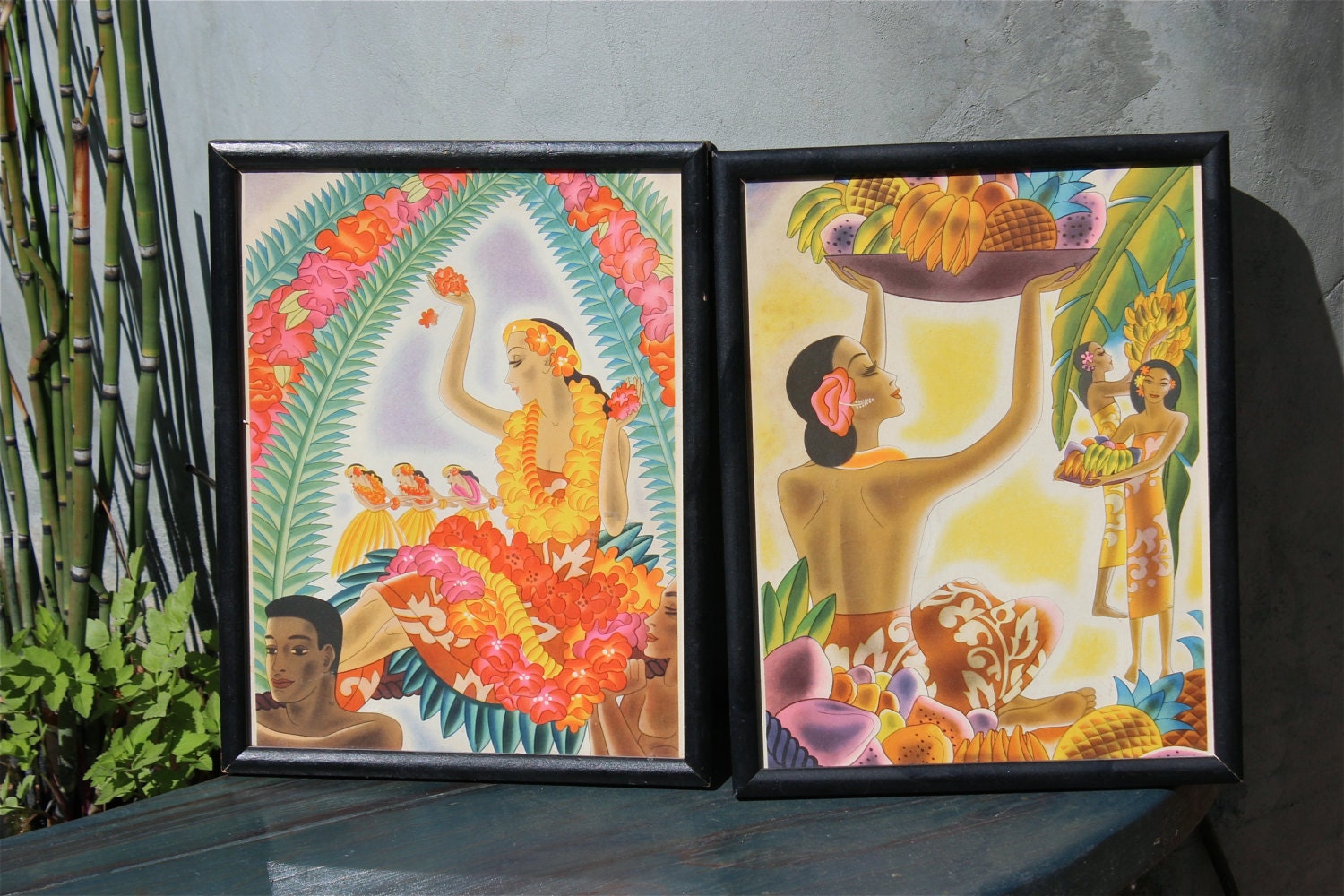 Frank McIntosh Art Deco Prints - 1930s Blank Menu Art Matson Cruises - Trip Documentation - Hawaiian Tiki Luau - Hula Lei Tropical Frui