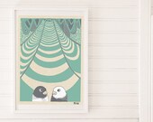 Matrimony - Illustration Print, Love Birds Turquoise 8" x12"