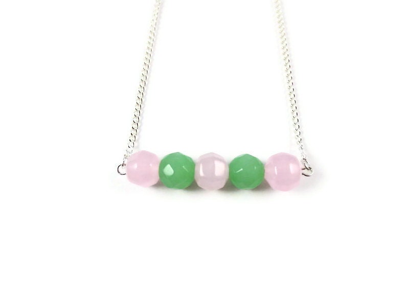 Beaded Pastel Necklace, Modern Jewelry, Pink Necklace, Mint Green Necklace, Boho Jewelry, Silver Chain