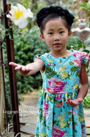Girls Spring Easter Dress- Floral Tulip Sleeve Dress