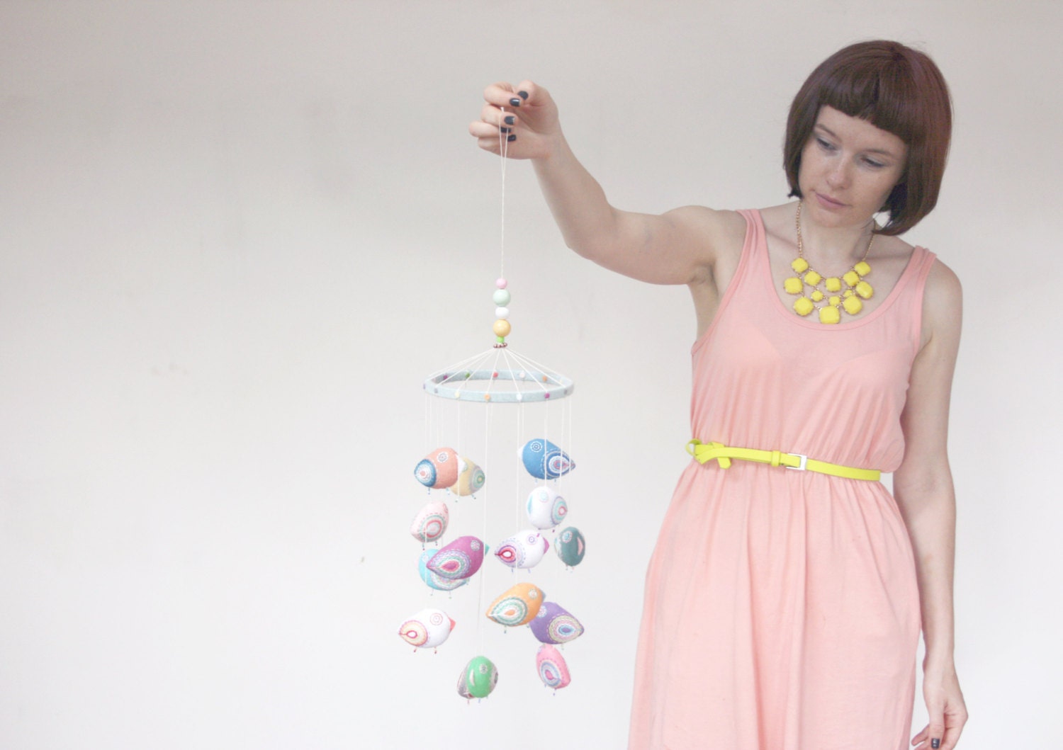 baby mobile - 15 pastel felt birds