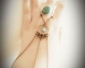 Boho Beaded Floral Slave Bracelet Bronze Chain Bohemian Slave Bracelet Bronze Floral Turquoise Bead Hippie Gypsy Bohemian Hand Bracelet