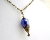 Cobalt Hot Air Balloon Necklace of cut glass crystal - Steampunk Jewelry - Antique Brass and Crystal Cobalt Blue Necklace