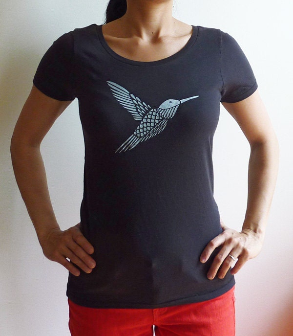 Organic Silver Hummingbird Womens T-Shirt