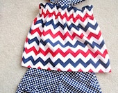 Girls Red White and Blue Patriotic Chevron Beach Top