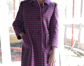 60s coat large xl plus size pink purple plaid car coat winter coat long dress coat overcoat bracelet length sleeves