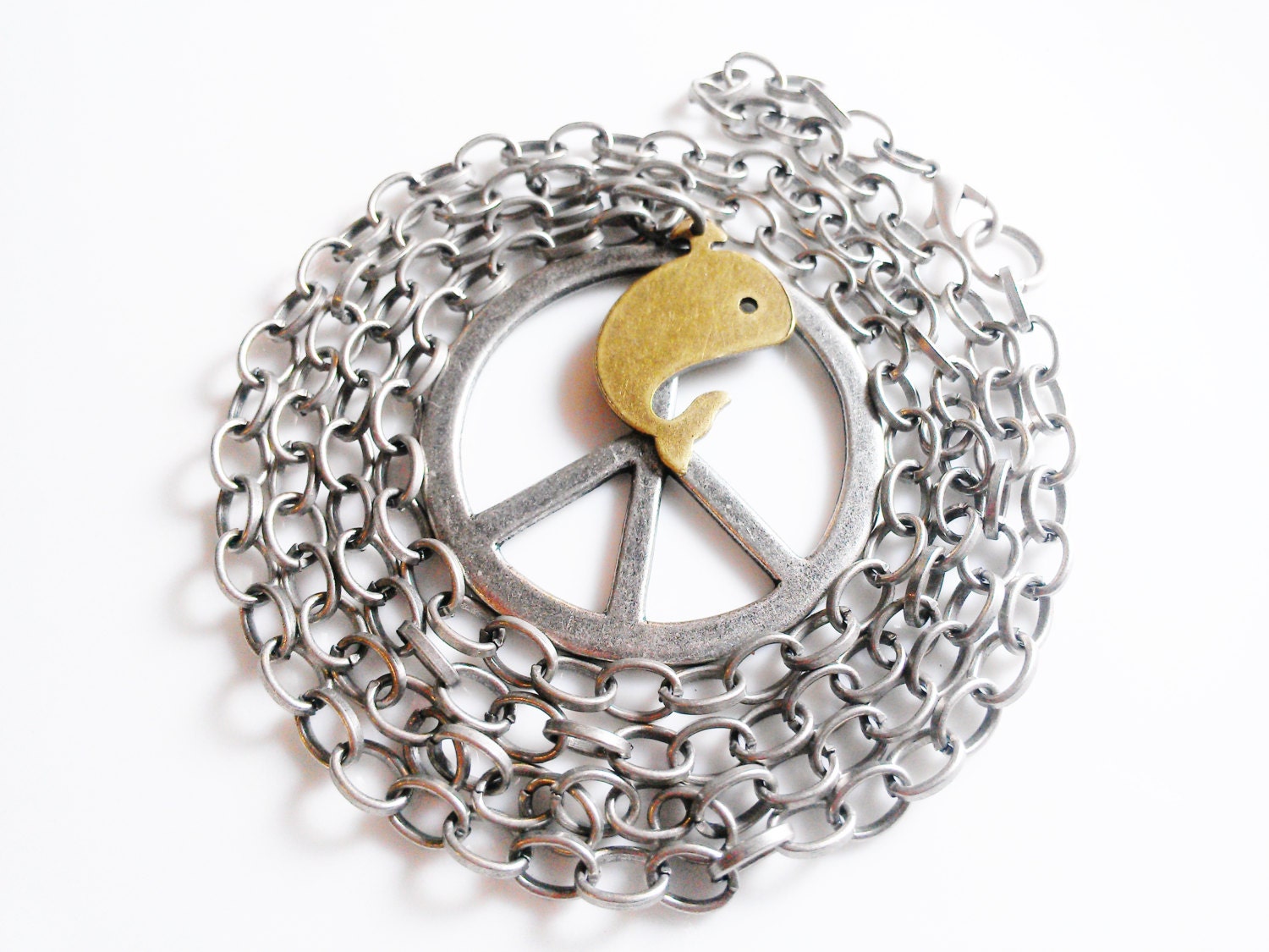 Whale Peace Sign Women Jewelry Guy Jewelry Gift Teen Guy Long Chain Large Metal Pendant Ocean