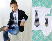Children Clothing, Nautical Navy Blue Striped Personalized Short Sleeve Tie T-Shirt w Yellow Monogrammed Embroidery. OR ANY Tie. Wedding
