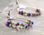 Colorful Hoop Earrings - Glass Teardrop Beads Dangle Earrings - Red Blue Amber Green Yellow Earrings